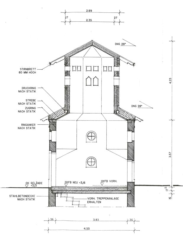 Gebäudeschnitt Taubenhaus Gebäudeschnitt Taubenhaus